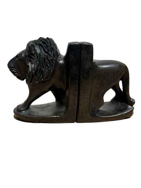 Hand Carved Lion Bookend Set - Dark Finish Decorative Library Accent
