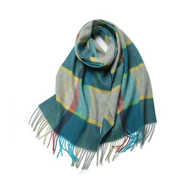 Women's Scarf - Autumn and Winter Thickened Blue Plaid Imitation Cashmere