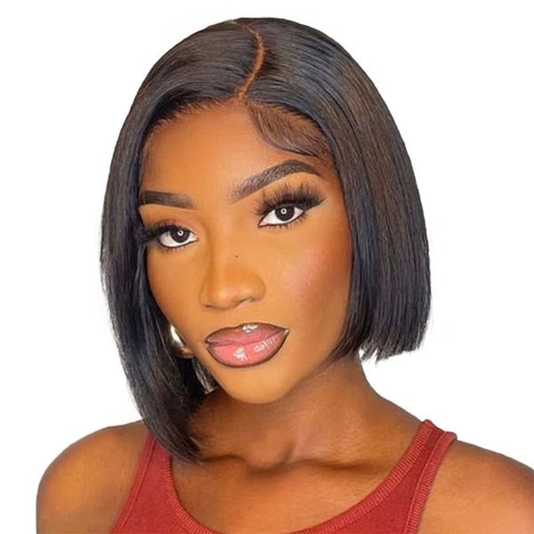 8Inch Bone Straight Bob Wig Full Front Lace Human Hair Glueless Wig -Geebuy