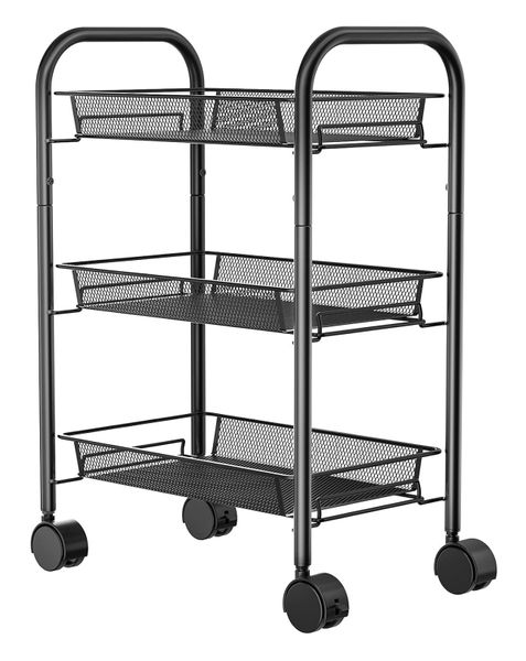 3 Tier Mesh Wire Rolling Storage Cart Black