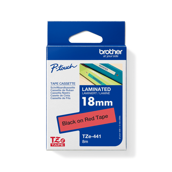 Brother TZe-441 Black on Red Laminated Tape 18mm