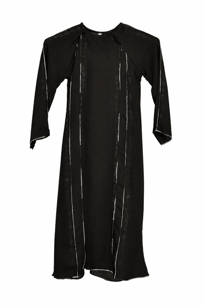 Girls Black Ankle Length Plain Abaya with Beaded Vertical Patterns