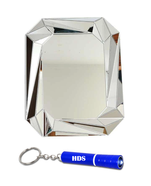 Faceted Silver Frame Rectangular 70cm x 55cm Wall Mirror with Torch