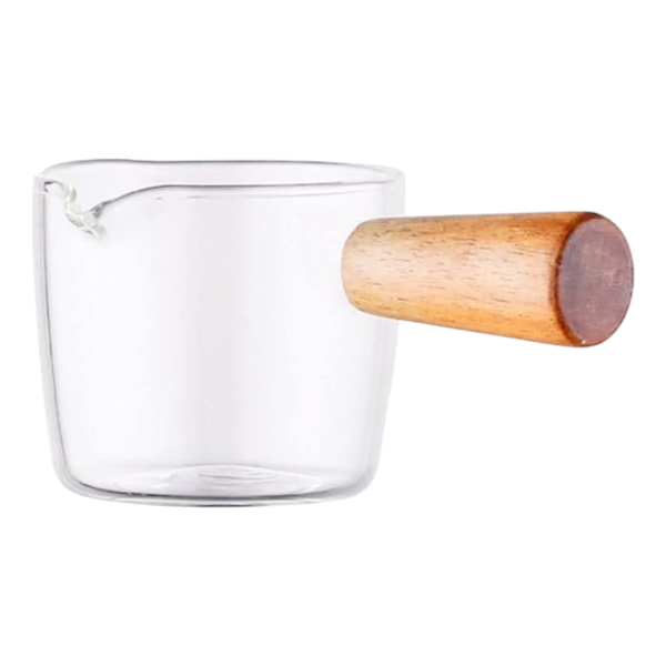 100ml Elegant Glass Pouring Cup with Wooden Handle - Clear