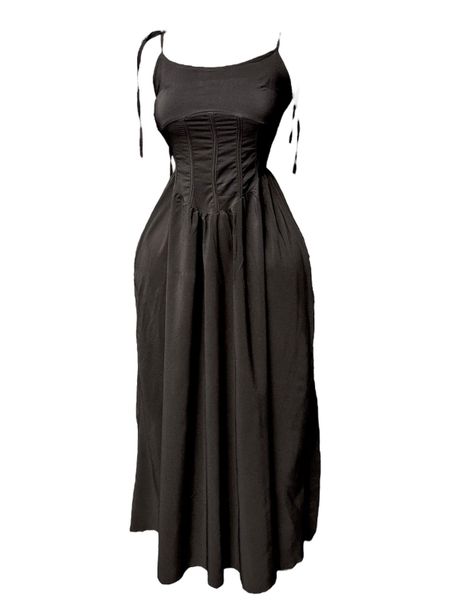 Women's summer Black Corset Maxi Dress with Tie Straps