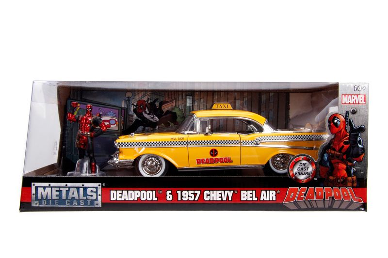Jada Marvel 1:32 1957 Chevy Bel Air Taxi with Deadpool Figure