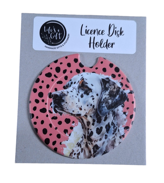 Dog &amp; Flowers Licence Disk Holder - Looking Away Dalmatian