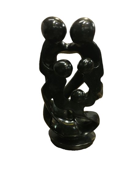 Black Soapstone Hand-carved Abstract Family Sculpture