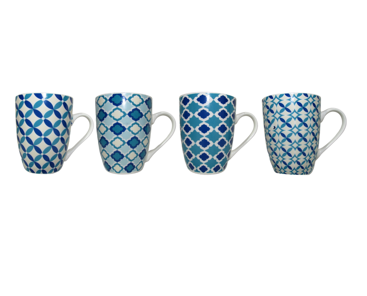 Mugs 4 Piece Set Geometric Design - Kitchen Essentials