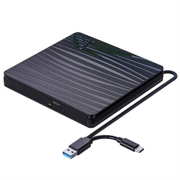 External CD/DVD Drive for Laptop, USB 3.0 &amp;Type-C CD DVD +/-RW Burner