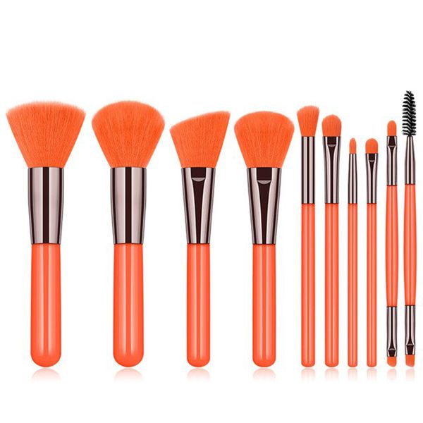 Everglitz Fluorescent Series 10 Piece Cosmetic Brush Set – Neon Orange