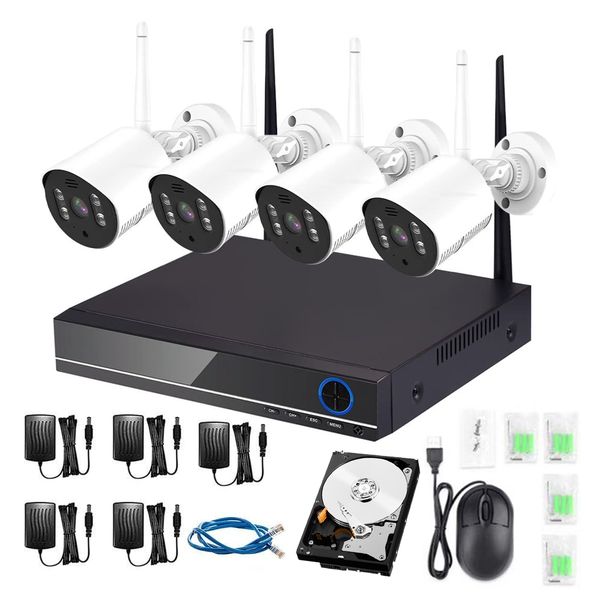 Security Camera System Kit+ 500 GB HDD + 8CH 2MP WiFi NVR + 4 2MP Cameras