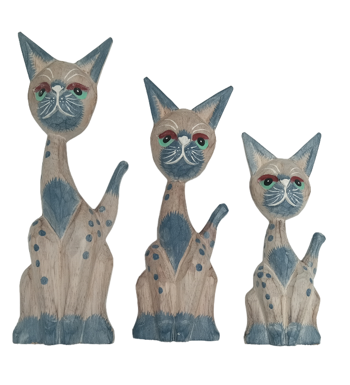 Cats set of 3 Wooden Handcraft 25cm - Washed Design | Shop Today