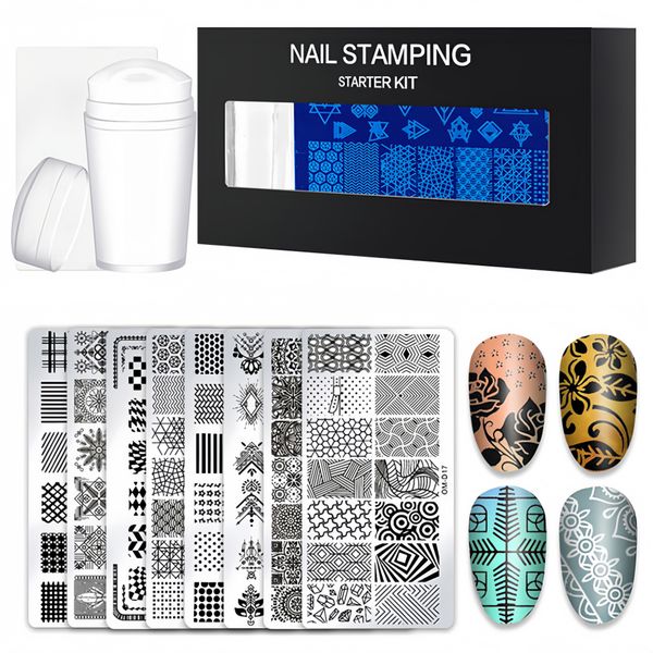 8Pcs Sheet Nail Stamping Plate Set With Stamp &amp; Scraper