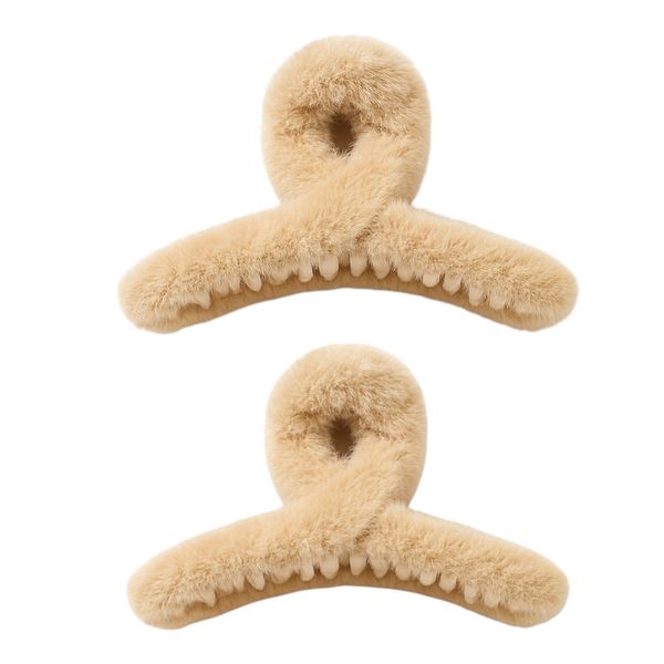 2 Piece - Soft Plush Faux Fur Hair Claw Clip
