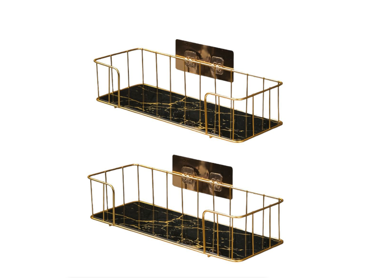 2-Piece Marble Texture Wall Mounted Bathroom Countertop Organizing Shelf