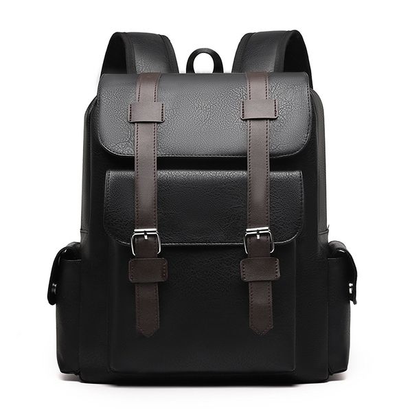 British Retro Soft PU Backpack Large Buckle Casual Travel Bag