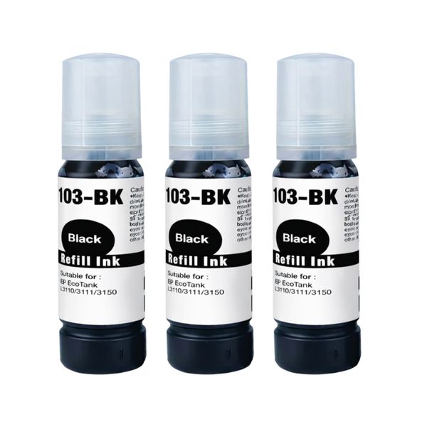 3 Pack Epson 101 103 Refill Ink Black 70ml for Printers Easy Refilling
