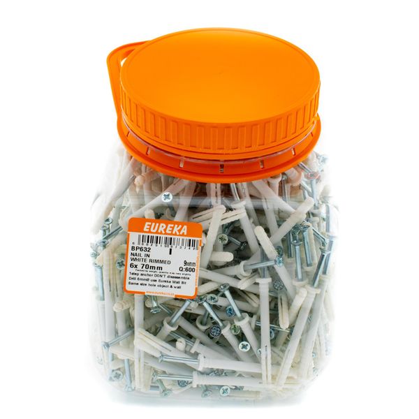 EUREKA Nail-In Anchor White Rimmed 6 x 70mm Q:600 BP632