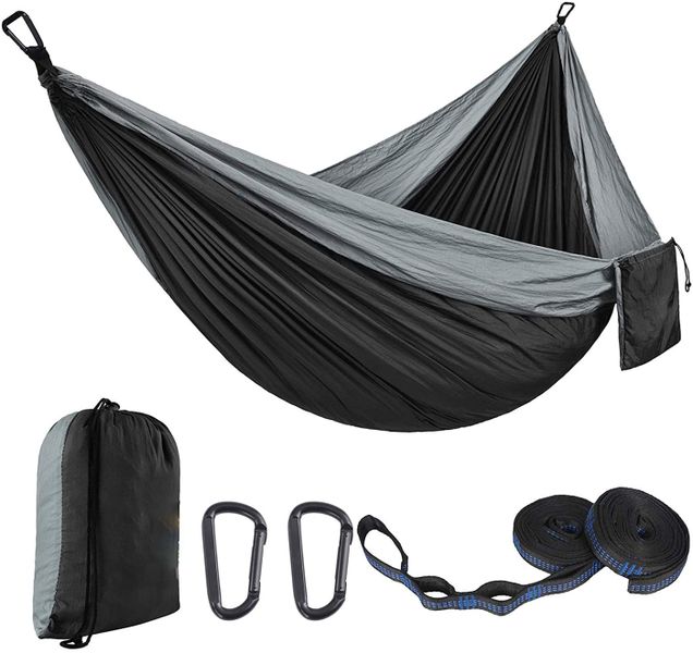 270x140 cm Portable 210T Nylon Camping Hammock with Buckles and Bag - Black