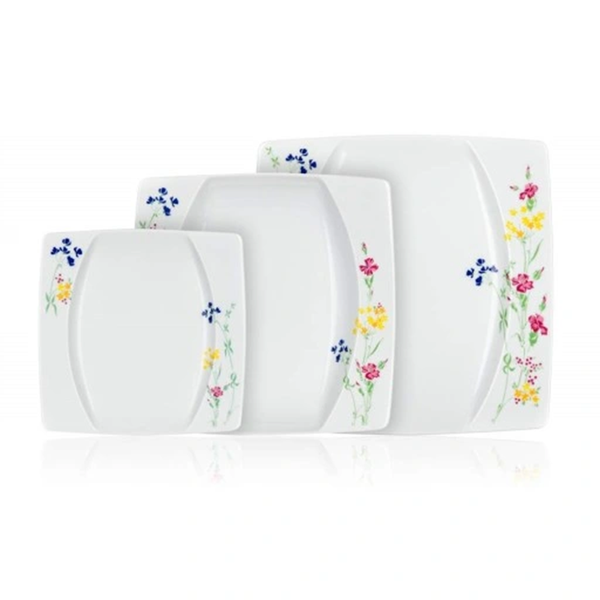 Thun Floral Eye Porcelain with Square 18 Pack Dinner Plate - Set of 18-Piece