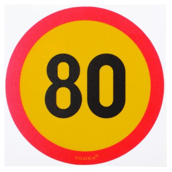 Tower Speed Restriction Adhesive Sign '80' 65mm SSRY1C38
