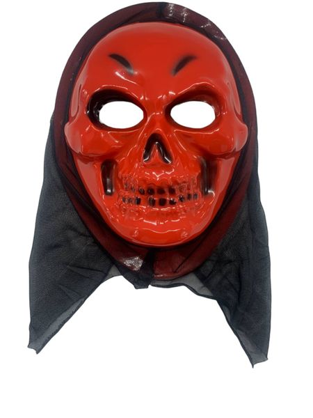 Red Grinning Skull with Veil Halloween Mask