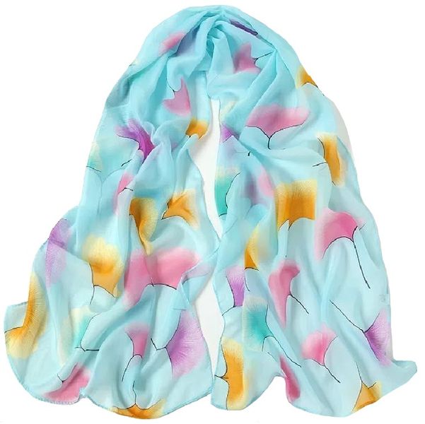 Lady's Satin Silky Scarf Fantasy with Floral Pattern - Yellow/Purple