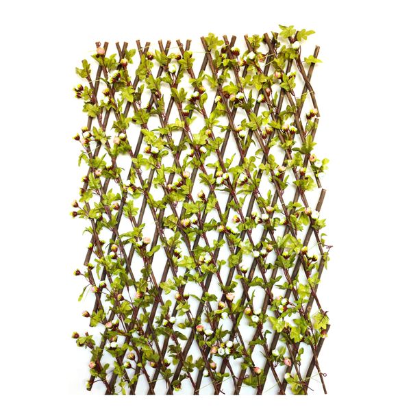 110cm Wooden Hedge with Artificial Flower Fence Expanding Trellis - B