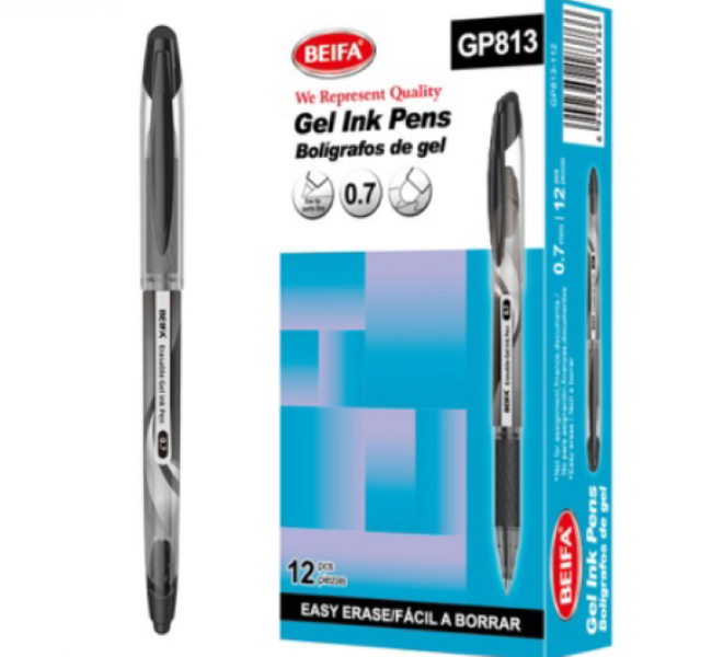 BEIFA Erasable Gel Pen 0.7mm - Black 12s