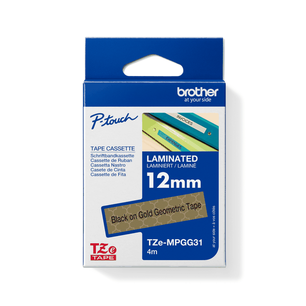Brother TZe-MPGG31 Black on Gold Geometric Laminated Tape 12mm