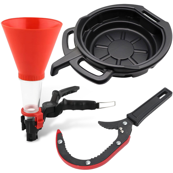 Auto Repair 8L Oil Drain Pan, Oil Funnel &amp; Oil Filters Pliers Set