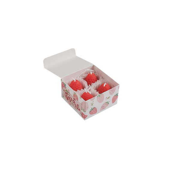 4 Piece - Soy Wax Strawberry Scented Candle - Red And Pink