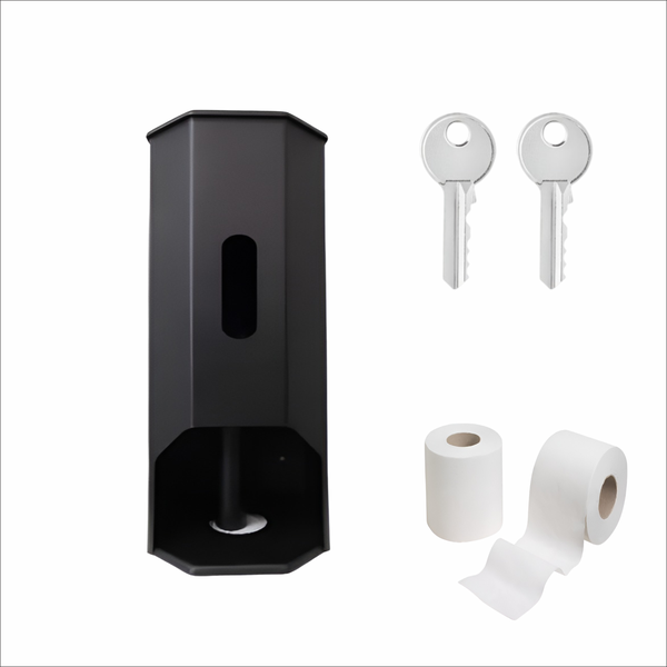 3-Tier Square Black Toilet Paper Holder - Wall-Mounted + 3 Rolls