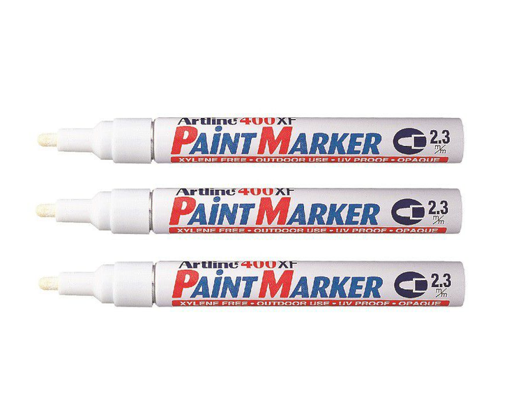 Artline EK400 Medium Point Permanent Paint Marker 2.3mm White - Pack of 3