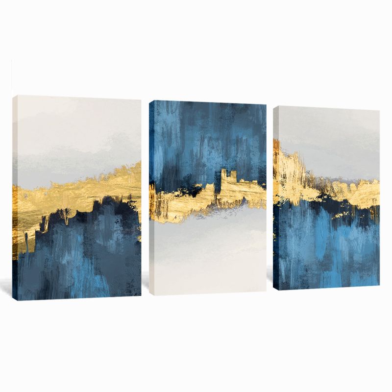 Canvas Art - Abstract 3 Piece Grey Bue Gold Canvas Print Wall Art Decor ...