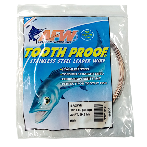 American Fishing Wire Tooth Proof Single Strand Brown Leader Wire #9 48Kg/105Lb