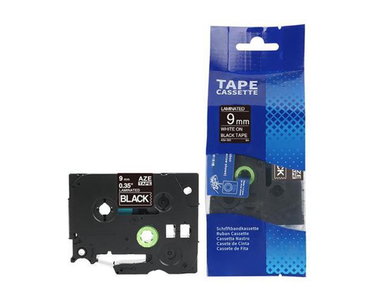 AZE-325 Brother Compatible Label Cartridge White on Black Tape 9mm
