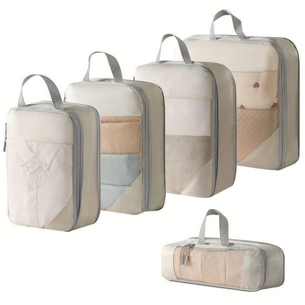 5-Piece Compression Packing Cubes Set for Travel Luggage Suitcase Organizer