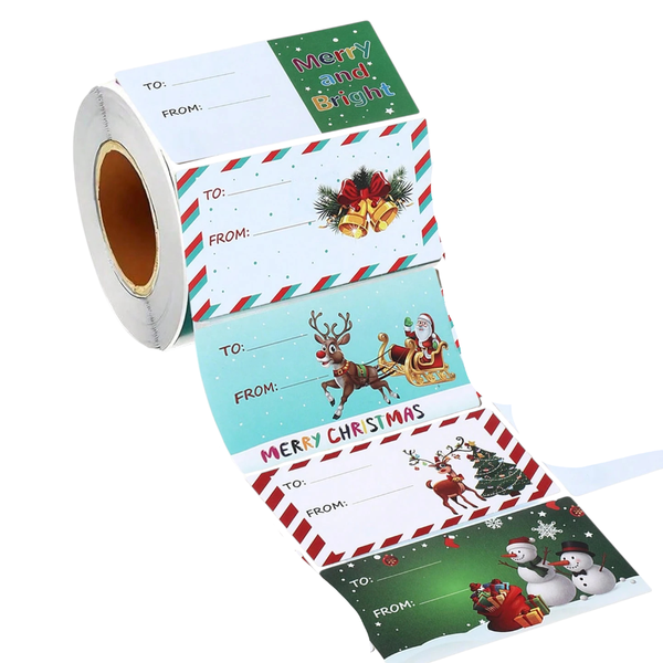 200-Piece To/From Christmas Themed Gift Tag Sticker Roll - Multicolor