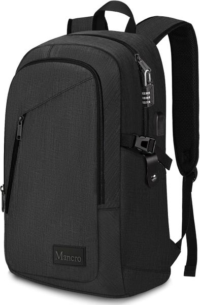 Mancro Travel Laptop Bag - with USB Charging Port - Black