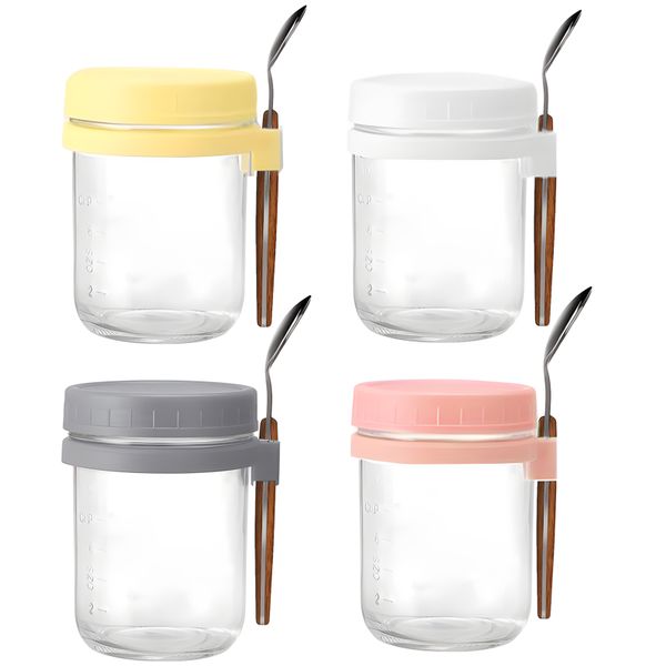 Food Storage Jars,0.35L Canisters,4pcs Overnight Oats Containers