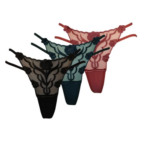 Women Mesh Thongs Transparent Panties Sexy Ladies Lingerie Embroider  G-Stings Intimates Adjustable Sized Panti