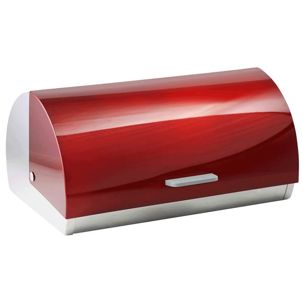 DH - Polished Stainless Steel Bread Bins With Colored Lids - Red