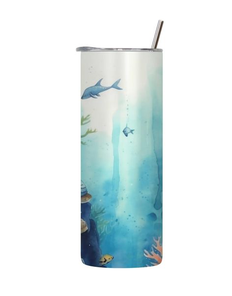 Underwater_2 20 Oz Tumbler with Lid Straw Ocean Graphic Sea Life Gift 172