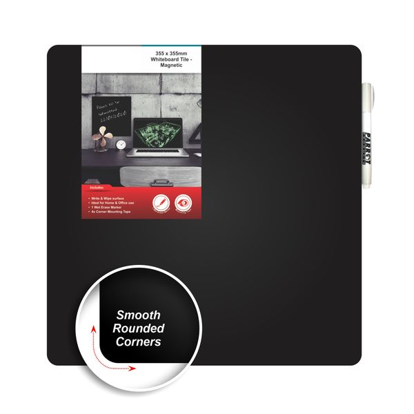 Magnetic Whiteboard Tile (355x355mm - Black) Pack of 2