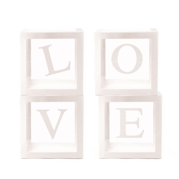 White LOVE Letter Boxes For Baby Shower - 4 Pieces