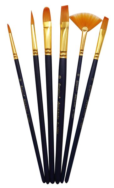 6pcs Multi shapes Artist Paint Brush Set Watercolour Acrylic Nylon Hair