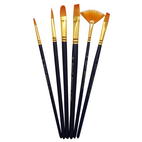 6pcs Multi shapes Artist Paint Brush Set Watercolour Acrylic Nylon Hair