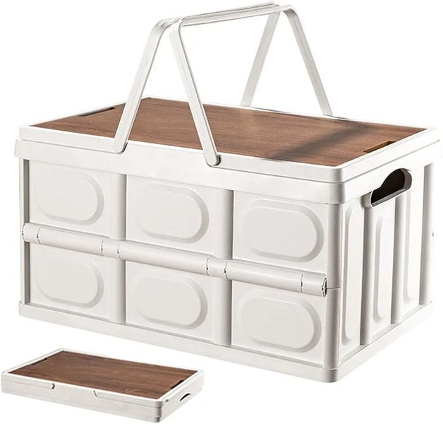 Foldable Storage Box w/Wooden Lid